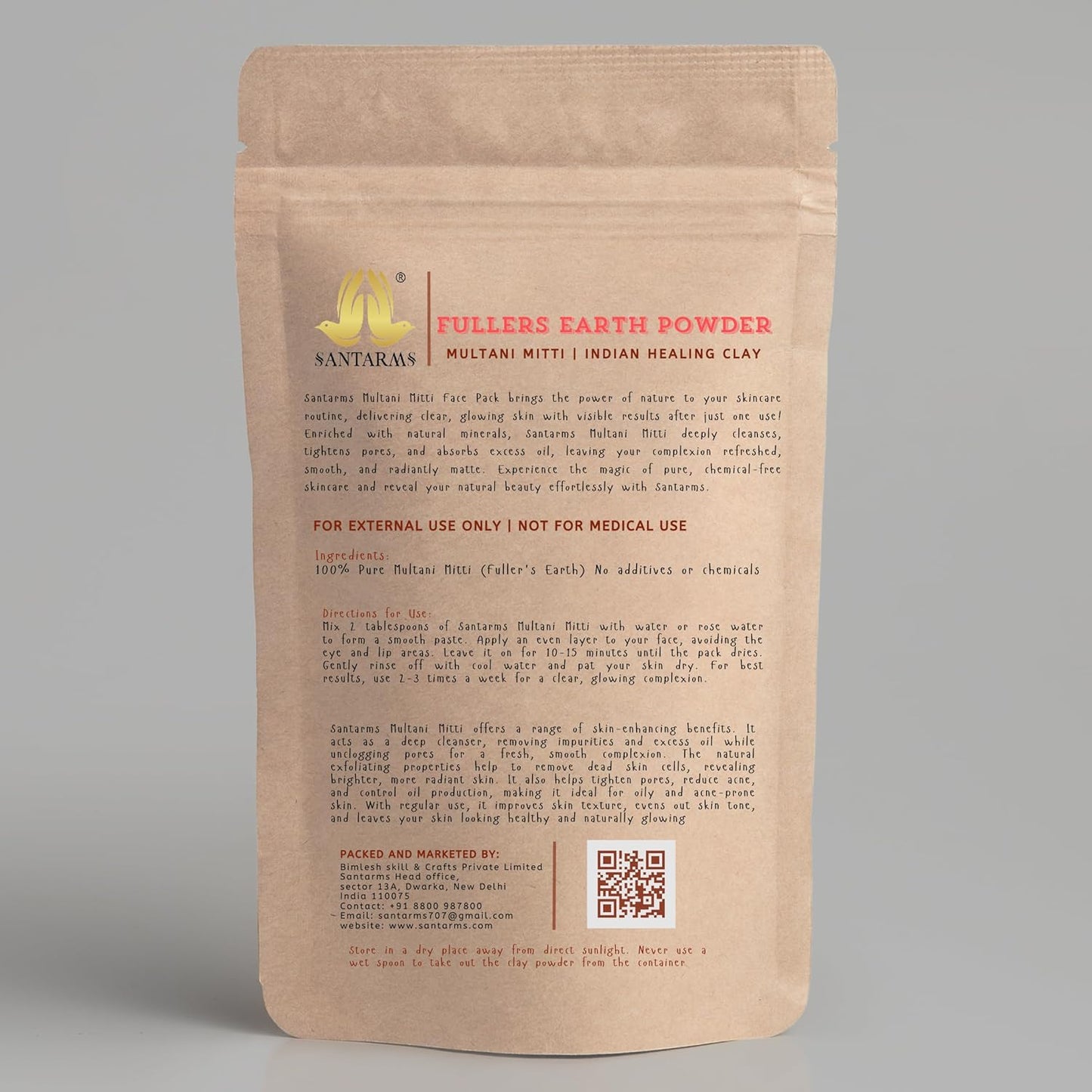 Santarms Natural Multani Mitti Powder 500gm | Pure Fuller's Earth Face Pack For Glowing Skin Improves Tone Free From Harsh Chemicals Suitable Radiant & Naturally Nourishing Hair Packs