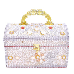 santarms Wooden Vanity Box for Women Bride Bridal - Professional Cosmetic Makeup Kit Storage Organizer with Compartment, Rajwada Jewellery Box with Lock System | Singardani (White), PACK OF 1