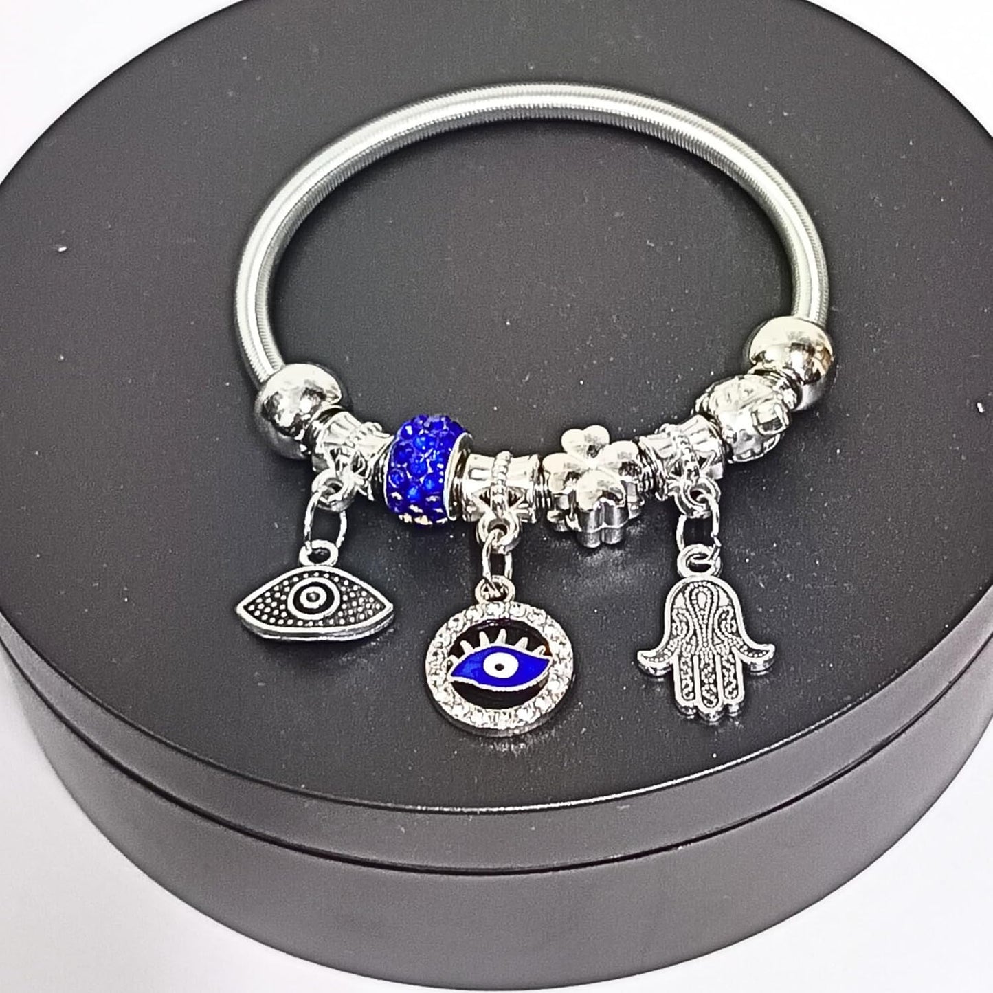 santarms Latest Silver Plated Steel Open Crown Crystal Charm bracelets For Women And Girls For Gifts