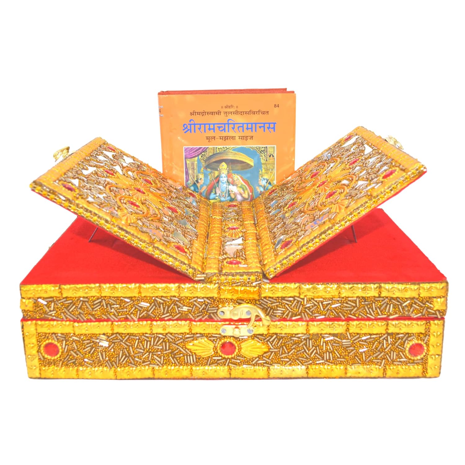 Santarms Wooden for Reading - ramcharitmanas Box Stand Fordable bhagwat Geeta Stand Box | Book Stand Pooja ramcharitmanas Ramayan Holder Gita Ramayanam Book with Stand ramcharitmanas Box