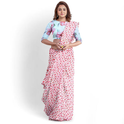 Hira Silk Organza Saree for Women,Printed Shiny Sari with Unstitched Blouse Piece