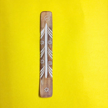 Santarms Wooden Incense Stick Holder 10 Inch – Handmade Agarbatti Stand Ash Catcher with Floral Design for Home, Office and Temple (Beige)