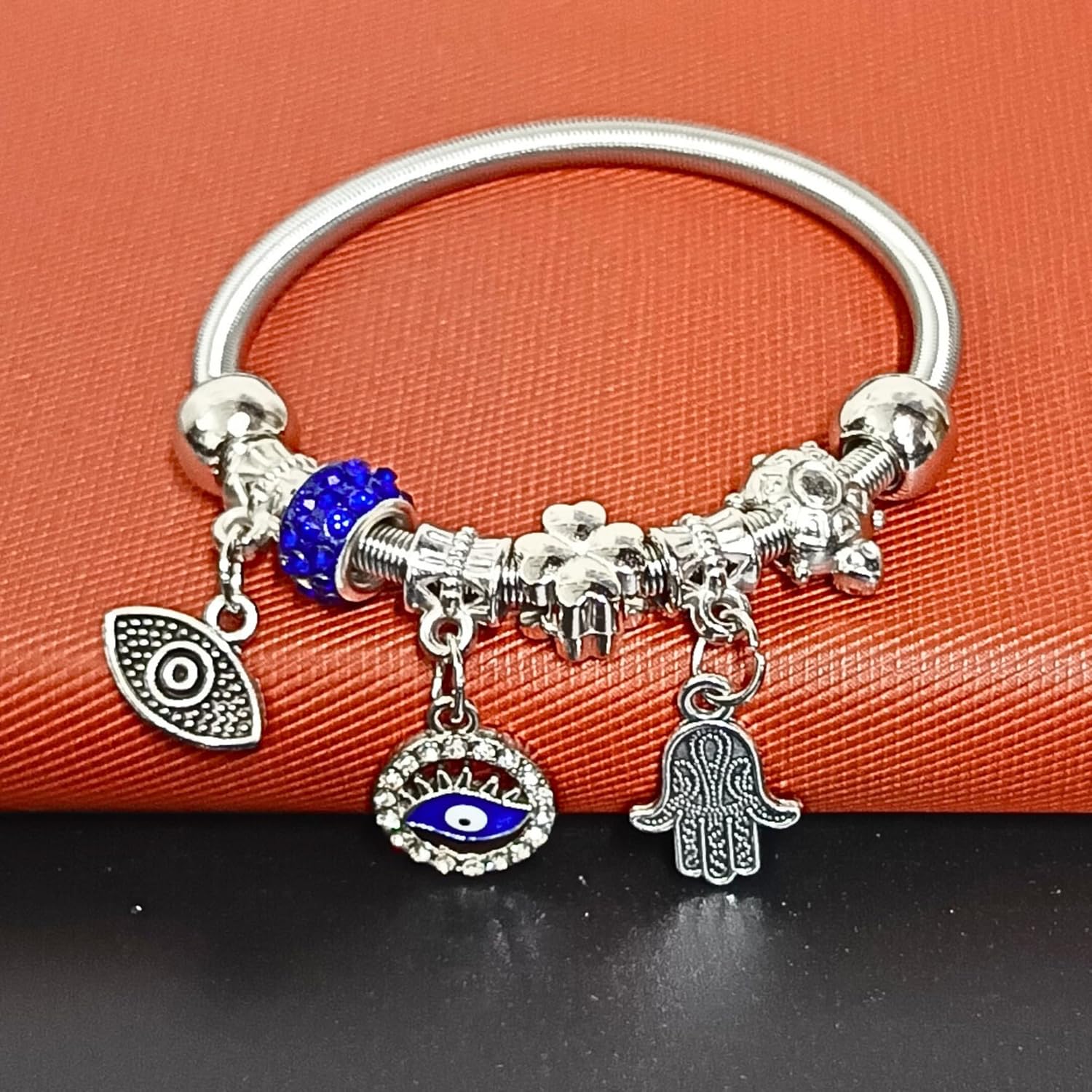 santarms Latest Silver Plated Steel Open Crown Crystal Charm bracelets For Women And Girls For Gifts