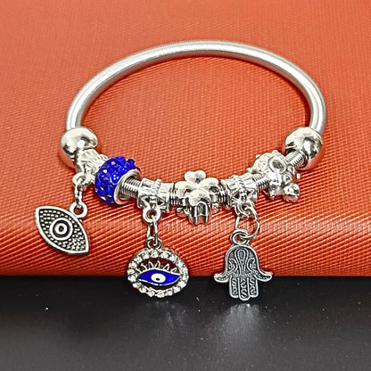 santarms Latest Silver Plated Steel Open Crown Crystal Charm bracelets For Women And Girls For Gifts