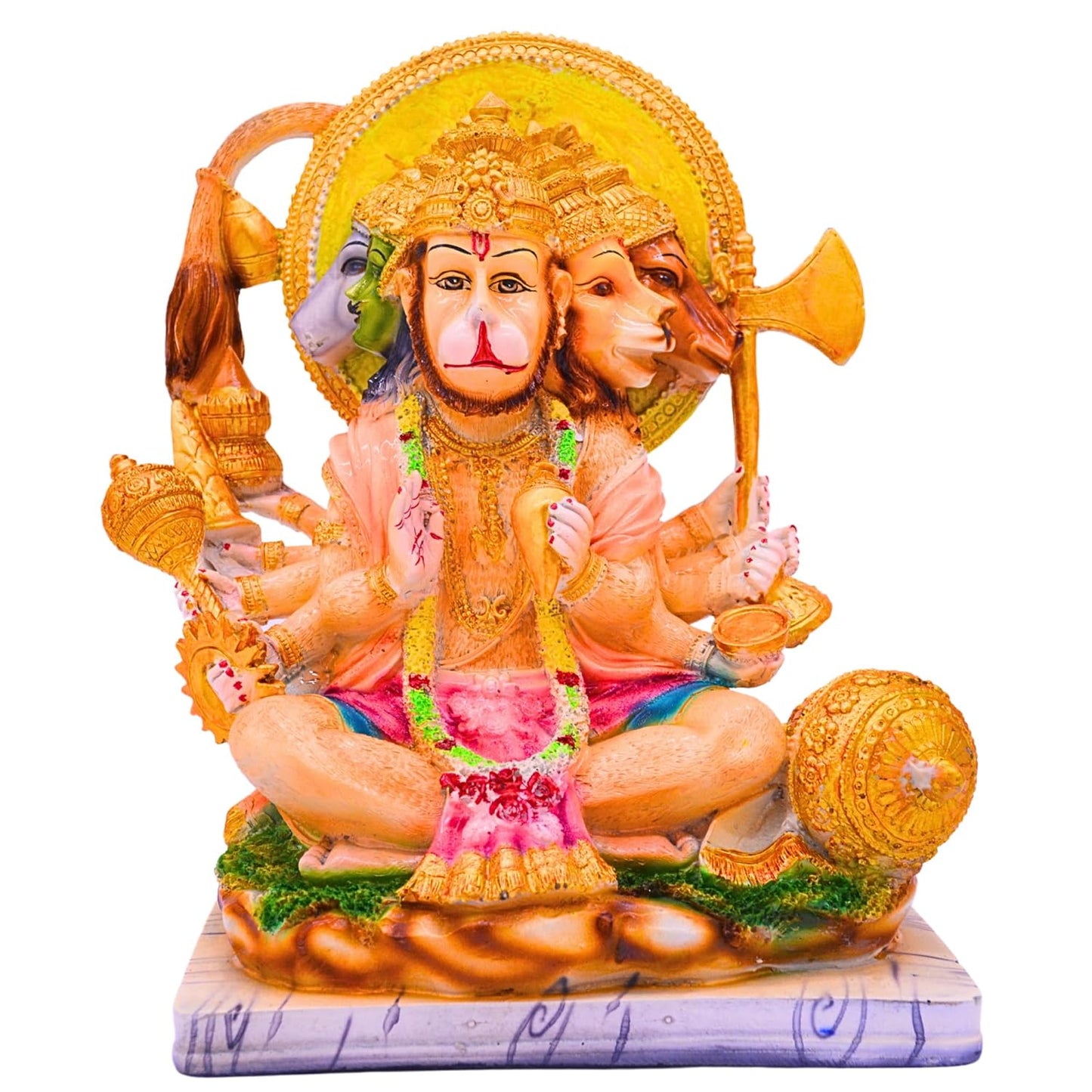 santarms Lord Panchmukhi Hanuman Idol 5 Head Bajrang Bali Exquisite Bajrangbali Sitting Murti Hindu God Figurine Statue for Home& Office Car Dashboard Gift