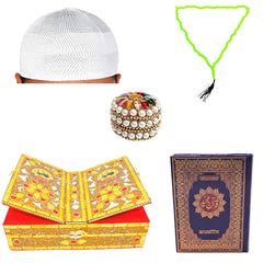 Santarms Holy Quran Book (in arabic) with Quran rehal Box, Tasbih Islamic Salat Prayer Tasbeeh, Jewelry Box / Kumkum Box, Namaz Cap Or Topi Gift Or Gifts For Eid Al-Fitr Ramadan 2024, COMBO SET