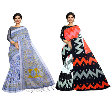 Hira Silk Kalamkari and Cotton Saree with Unstitched Blouse Piece for Women - Pack of 2