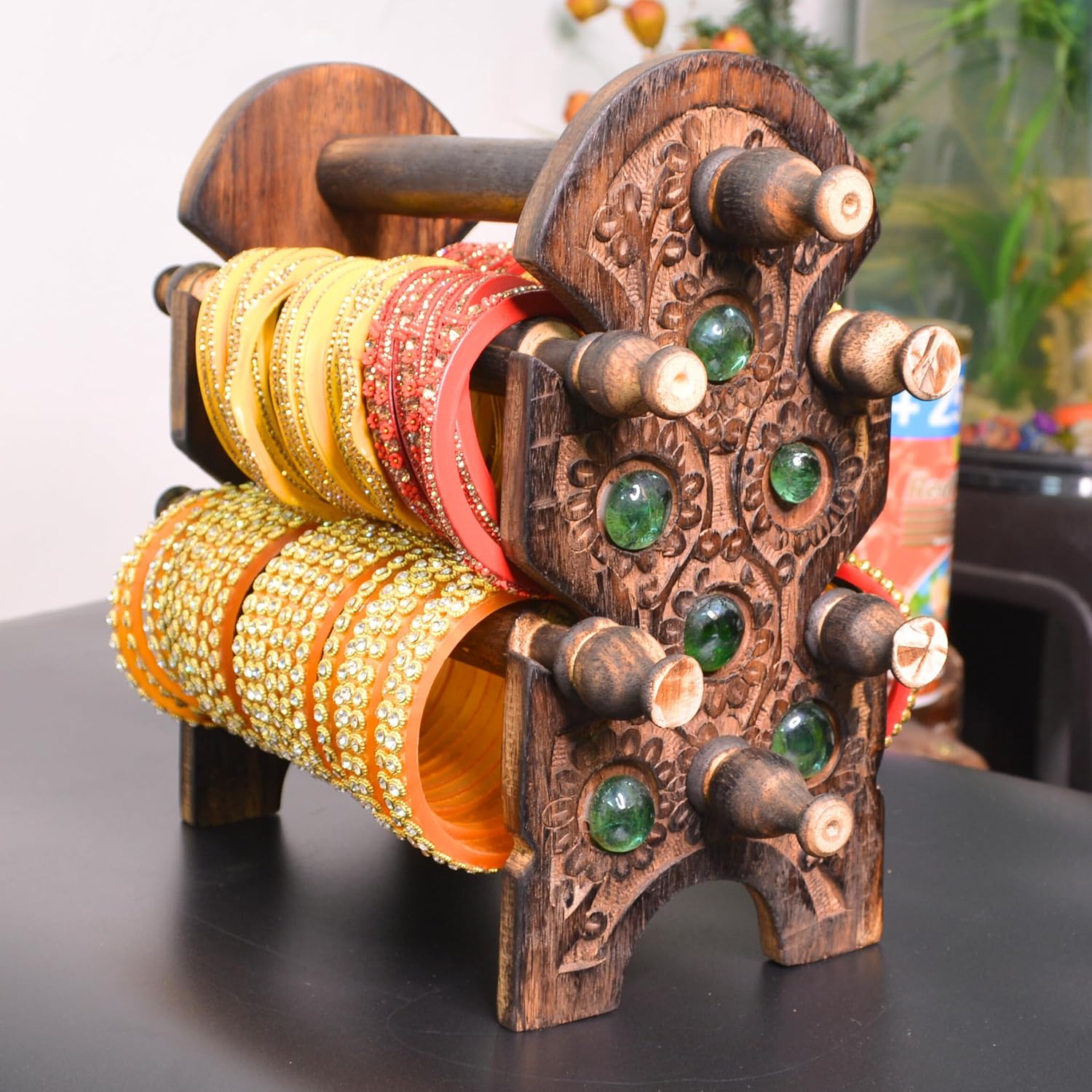 Santarms Wooden 4 Rod Bangle Stand for Women, Organizer Chudi Holder, Bracelet Display Organizer - Pack of 1