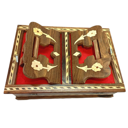 Santarms Wooden Holy Quran Box with rehal for Holy Quran Pak Book Stand - Quran Sharif Box with rihal