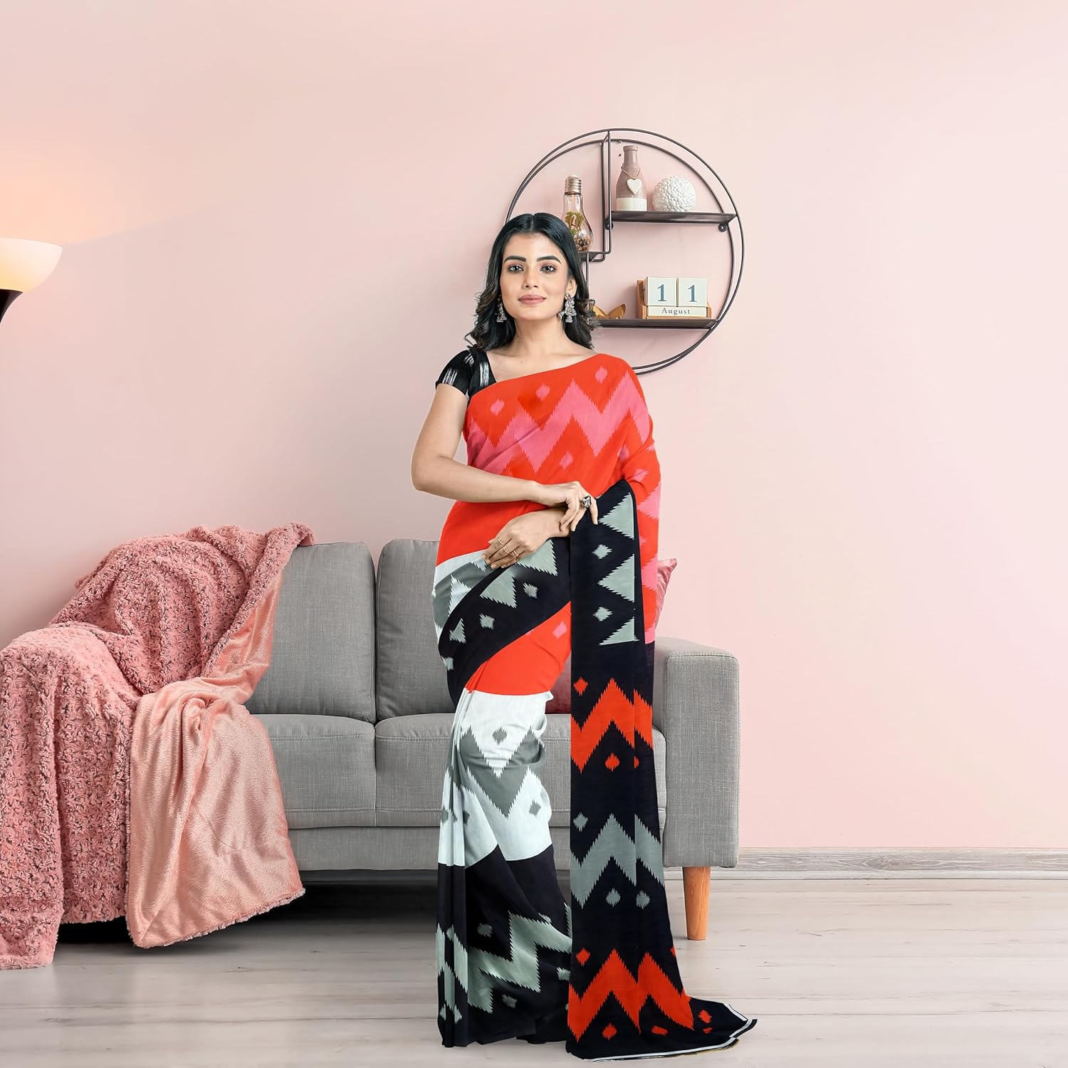 Hira Silk Cotton Saree with Unstitched Blouse Piece, Kumkum Box and Sindur for Women - Combo Pack