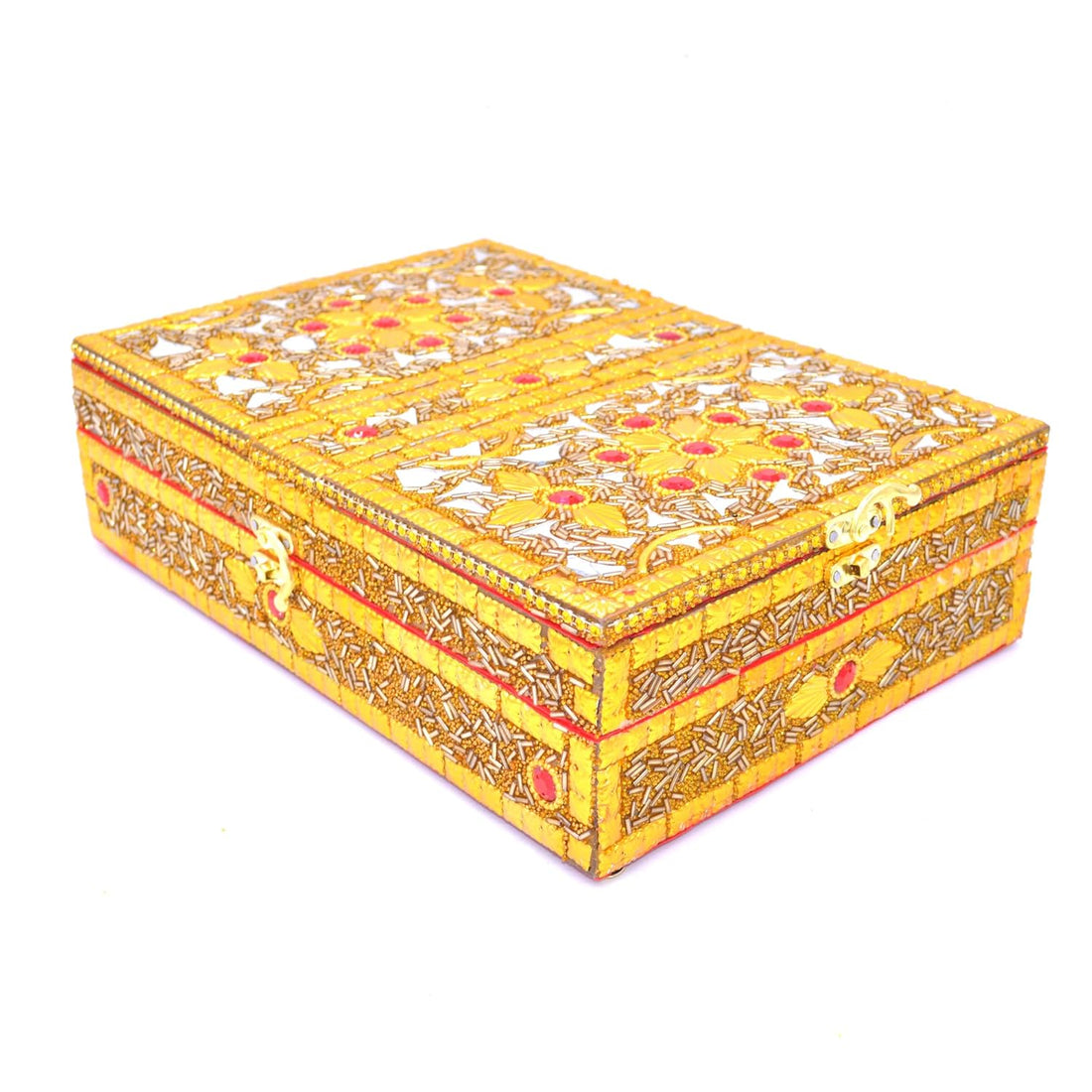 Santarms Handmade Wooden Geeta Box with Foldable Stand, Universal Book Holder for Bhagwat Geeta, Ramayan, and Pooja Path, Decorative Golden Wood Book Stand Box for Home Temple