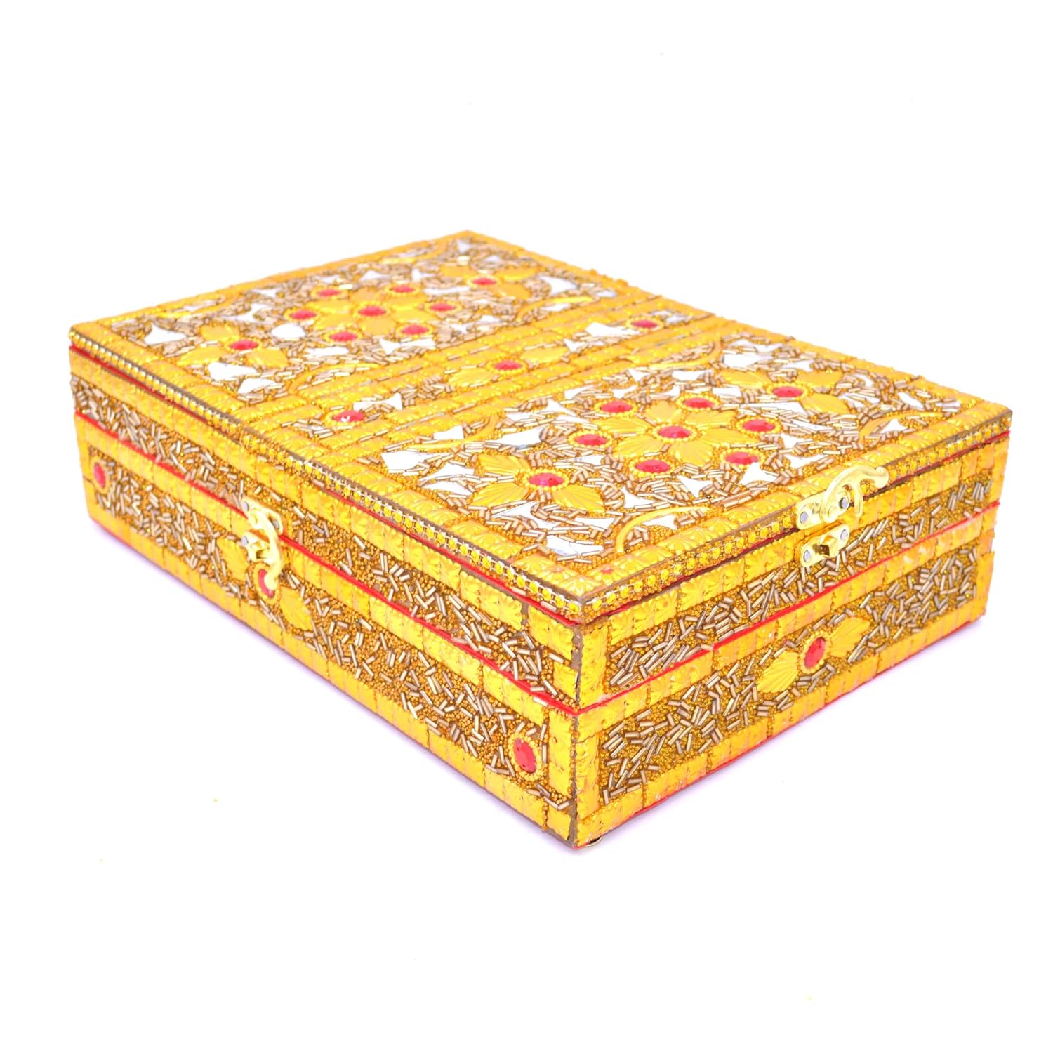 Santarms Handmade Wooden Geeta Box with Foldable Stand, Universal Book Holder for Bhagwat Geeta, Ramayan, and Pooja Path, Decorative Golden Wood Book Stand Box for Home Temple