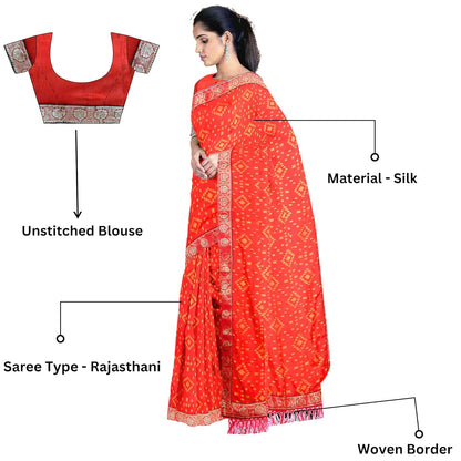 Hira Silk Saree for Women, Printed Silk Saree/Sari with Unstitched Blouse Piece, Kumkum Box and Red Sindoor