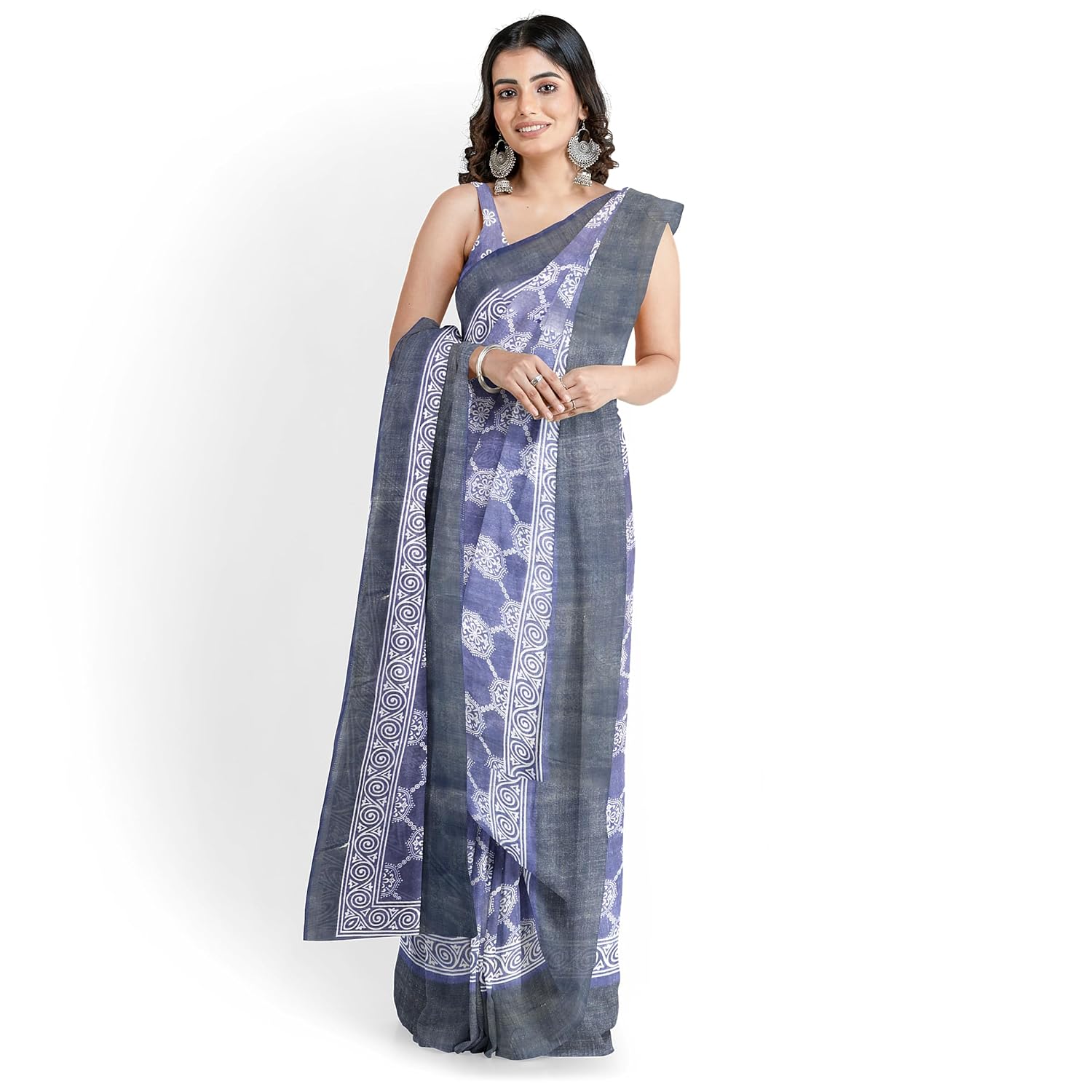 Hira Silk Saree for Women, Printed Cotton Saree/Sari with Unstitched Blouse Piece