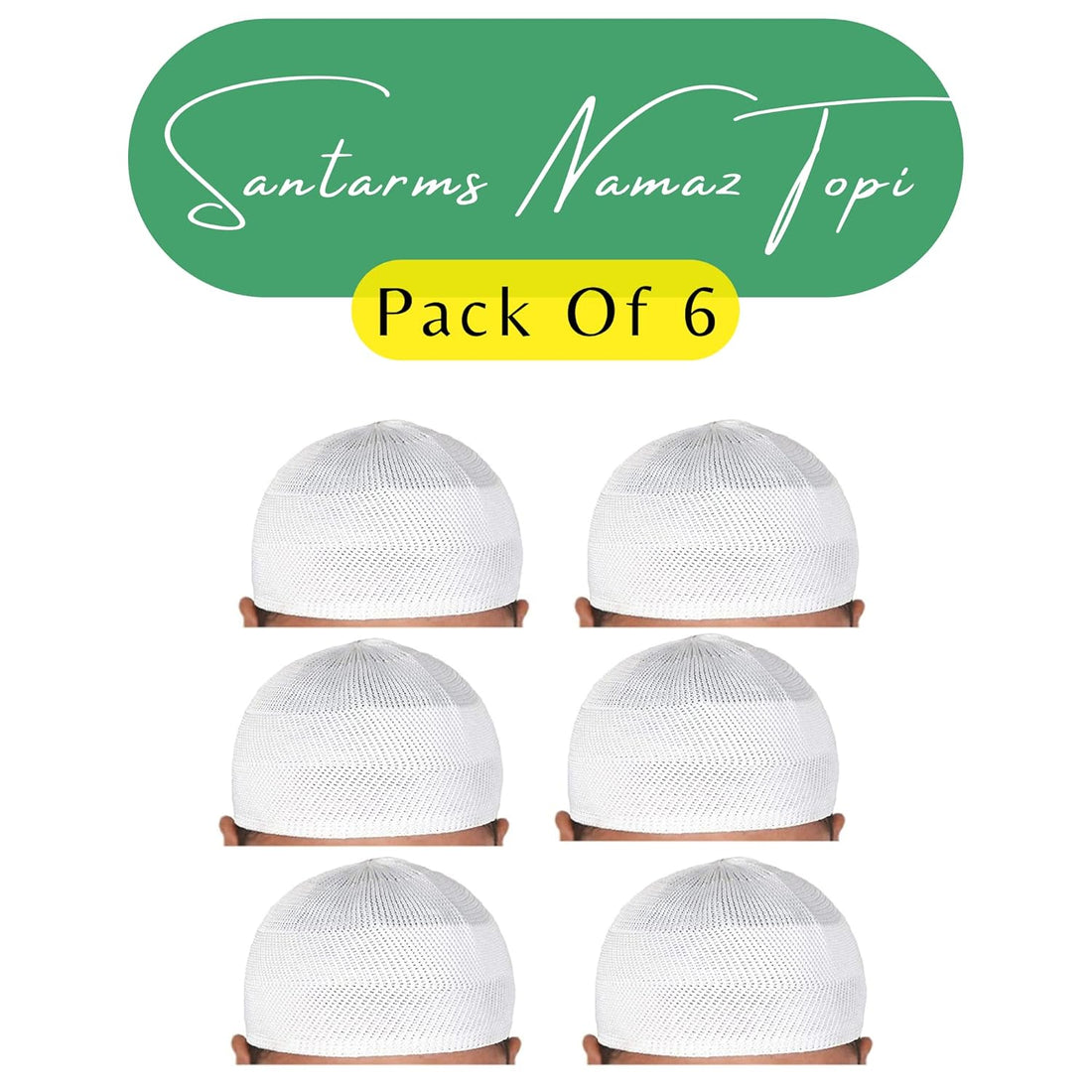 santarms Islamic Prayer Kufi Muslim Cap for Men or boy namaz topi for namaz (6 Cap) White