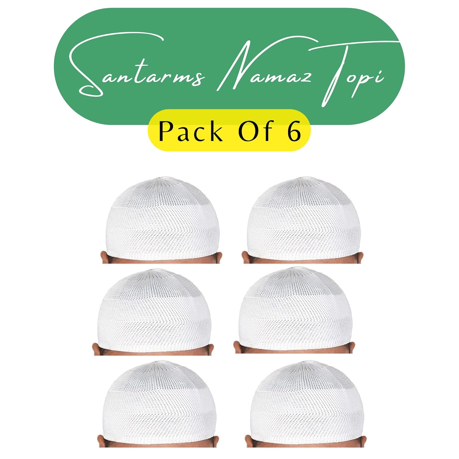 santarms Islamic Prayer Kufi Muslim Cap for Men or boy namaz topi for namaz (6 Cap) White
