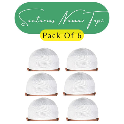 santarms Islamic Prayer Kufi Muslim Cap for Men or boy namaz topi for namaz (6 Cap) White