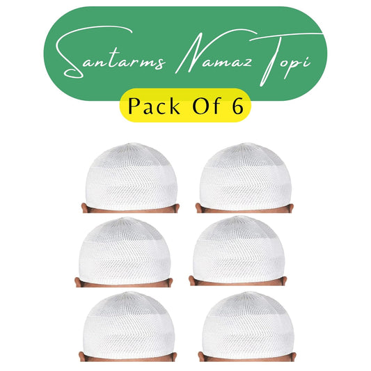 santarms Islamic Prayer Kufi Muslim Cap for Men or boy namaz topi for namaz (6 Cap) White