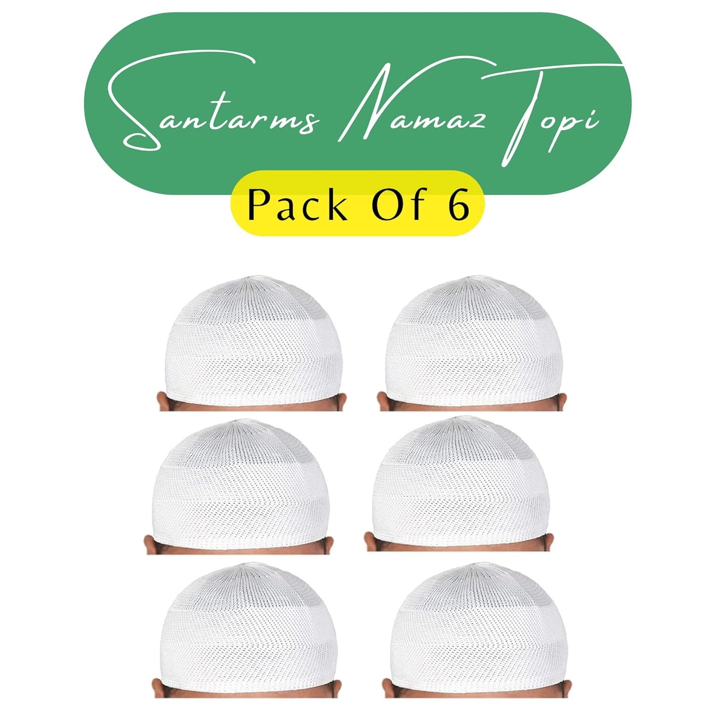 santarms Islamic Prayer Kufi Muslim Cap for Men or boy namaz topi for namaz - Combo White (6)