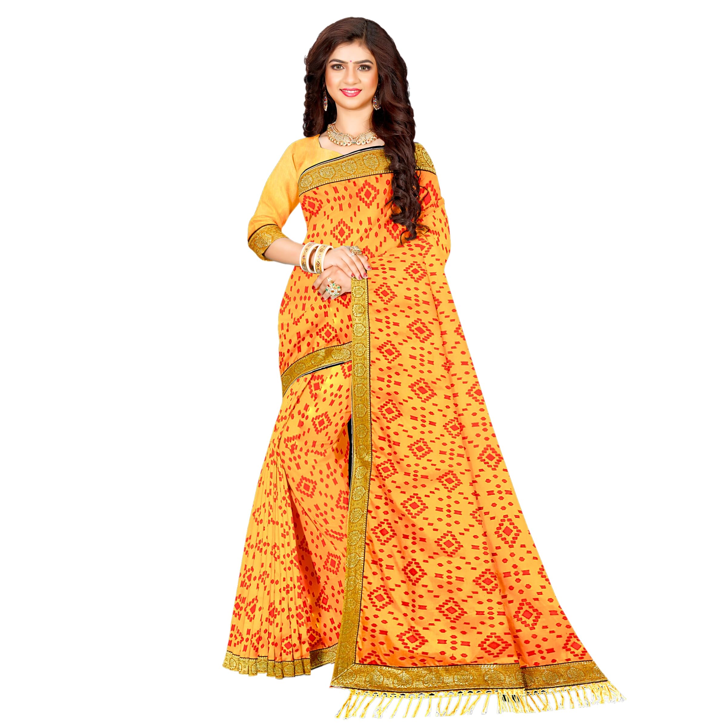 Hira Silk Saree for Women, Printed Silk Saree/Sari with Unstitched Blouse Piece, Kumkum Box and Red Sindoor