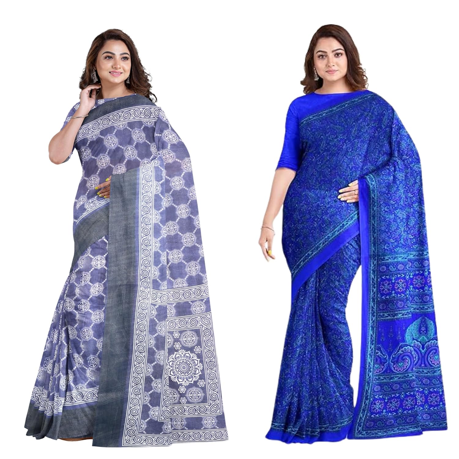 Hira Silk Cotton and Air Line Crepe Saree with Unstitched Blouse Piece for Women - Pack of 2