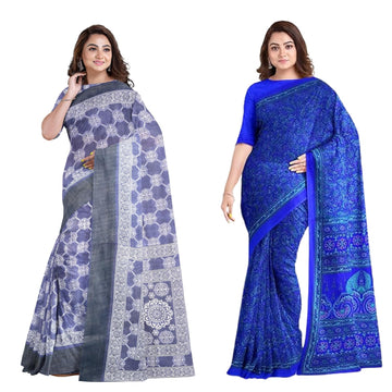 Hira Silk Cotton and Air Line Crepe Saree with Unstitched Blouse Piece for Women - Pack of 2