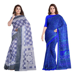 Hira Silk Cotton and Air Line Crepe Saree with Unstitched Blouse Piece for Women - Pack of 2