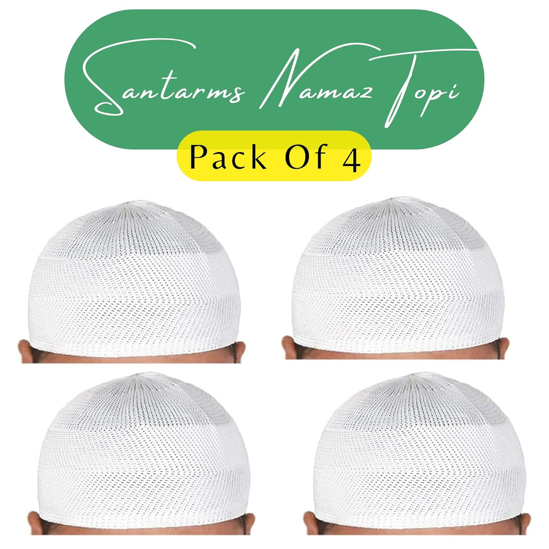 santarms Islamic Prayer Kufi Muslim Cap for Men or boy namaz topi for namaz - Combo White