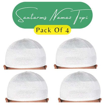 santarms Islamic Prayer Kufi Muslim Cap for Men or boy namaz topi for namaz (4 Cap) White
