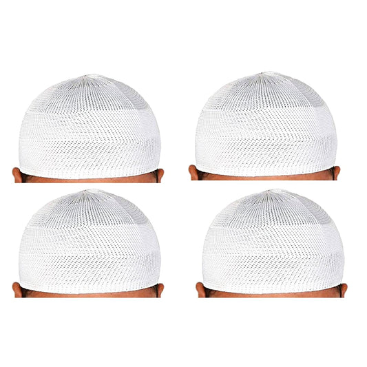 santarms Islamic Prayer Kufi Muslim Cap for Men or boy namaz topi for namaz (4 Cap) White