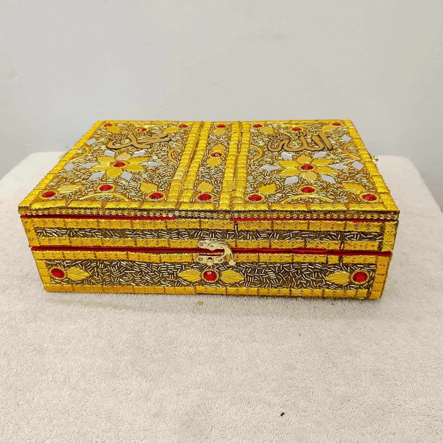 Santarms Wooden Holy Quran Pak Sharif Rehal Book Stand with Box Rihal for Kuran Shrif, Eid Gift, Inlay Work, Free (1 NAMAZ Cap + 1 Tasbih) Combo Pack