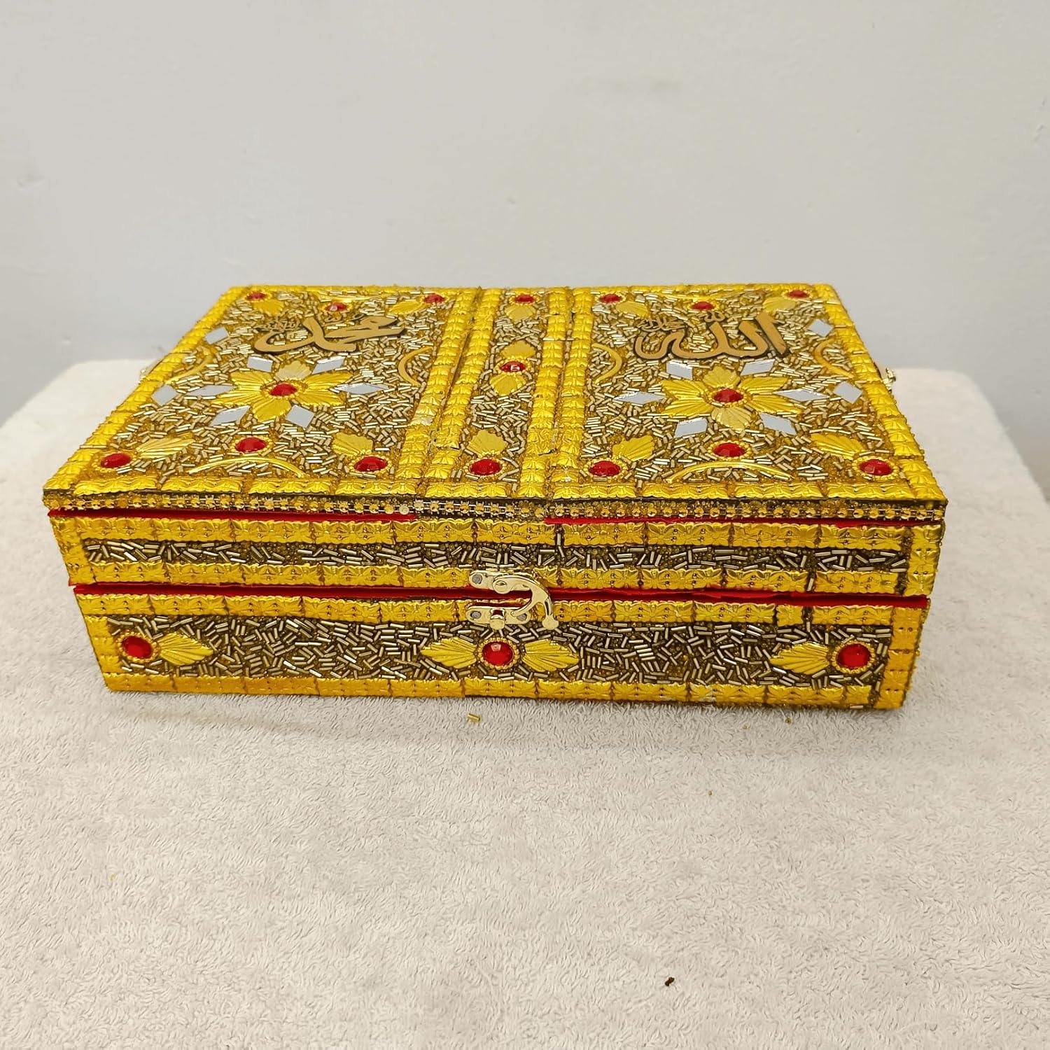Santarms Wooden Holy Quran Pak Sharif Rehal Book Stand with Box Rihal for Kuran Shrif, Eid Gift, Inlay Work, Free (1 NAMAZ Cap + 1 Tasbih) Combo Pack