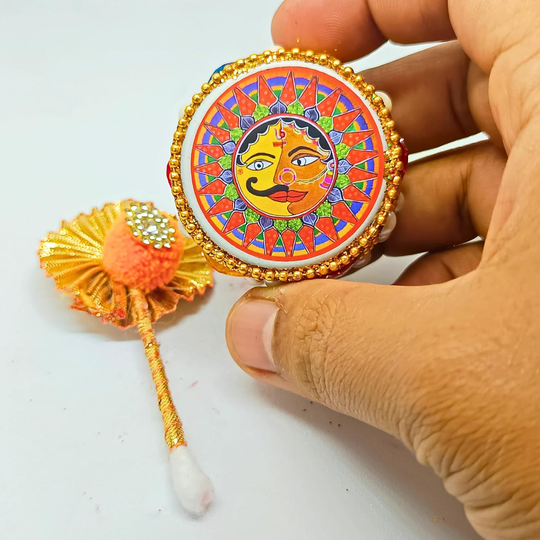 santarms Aluminium Kumkum Box with Sindoor and Stick, Designer Stone Moti Dibbi/Dabbi - Pack of 1