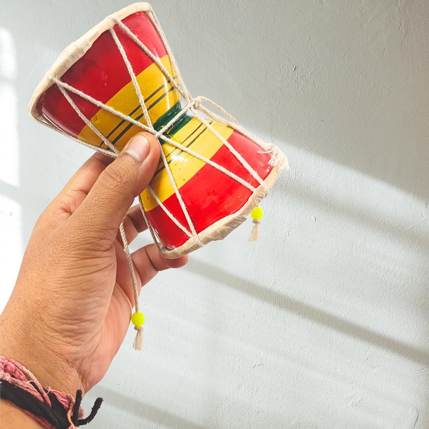 Santarms Shivji Ka Damru | Multicolour Wooden Handmade Damaru | Traditional Indian Hand Percussion Instrument – Pack of 1