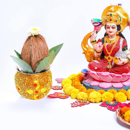Santarms Handcrafted Home Pooja Kalash Lota for Festival Beautiful Handcraft Decorated Lota - Kalash - Chambu - Tumbler for Pooja, Pongal, Sankranti Puja, Wedding Marriage, Diwali