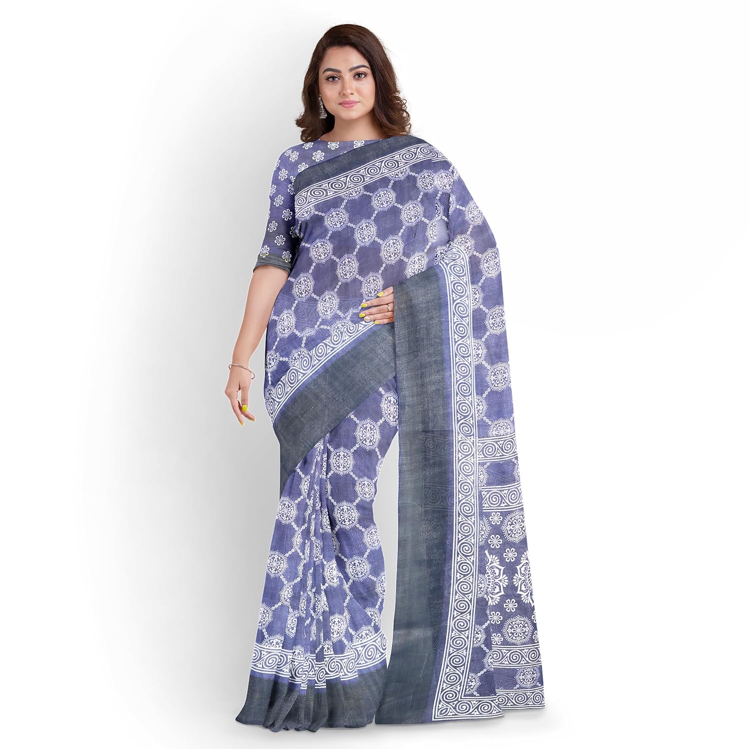 Hira Silk Saree for Women, Printed Cotton Saree/Sari with Unstitched Blouse Piece