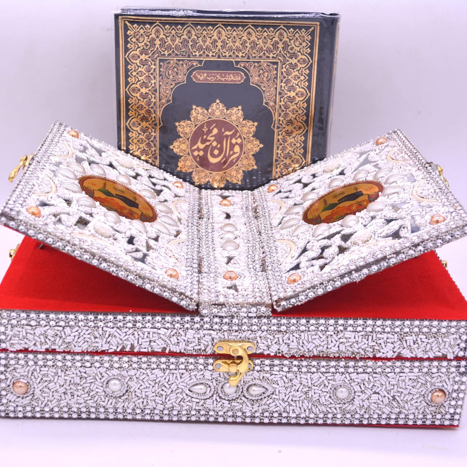 santarms Wooden Quran Box With Holy Quran Book Rehal Books Stand Fordable | Rihal For Book Reading Big Size Moulds Resin Of Holders Holder (In Arabic) Eid Gift Bible