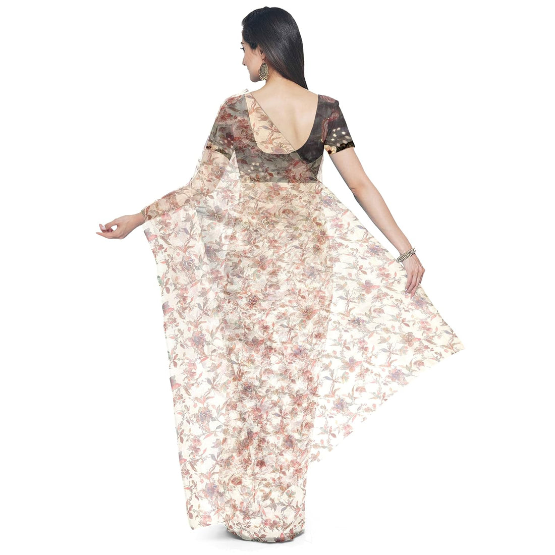 Hira Silk Organza Saree for Women with Unstitched Blouse Piece, Printed Shiny Sari for Woman