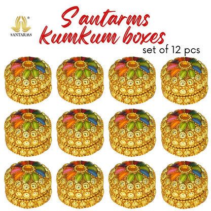 santarms Handmade Golden Small KumKum Box Handcraft Sindoor Box For Married Women Shadi Ka gifts| Kumkum Box Gift Fancy | Decoration Box For Gift & Fancy Sindoor Box | Sindoor Dibbi (Set Of 12)