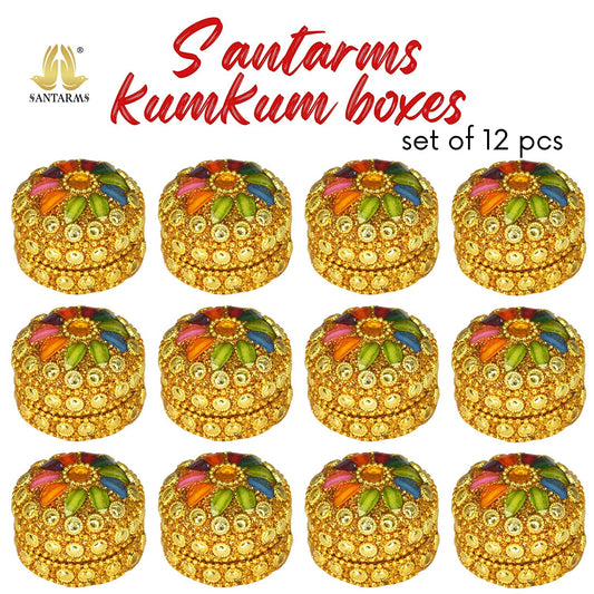 santarms Handmade Golden Small KumKum Box Handcraft Sindoor Box For Married Women Shadi Ka gifts| Kumkum Box Gift Fancy | Decoration Box For Gift & Fancy Sindoor Box | Sindoor Dibbi (Set Of 12)