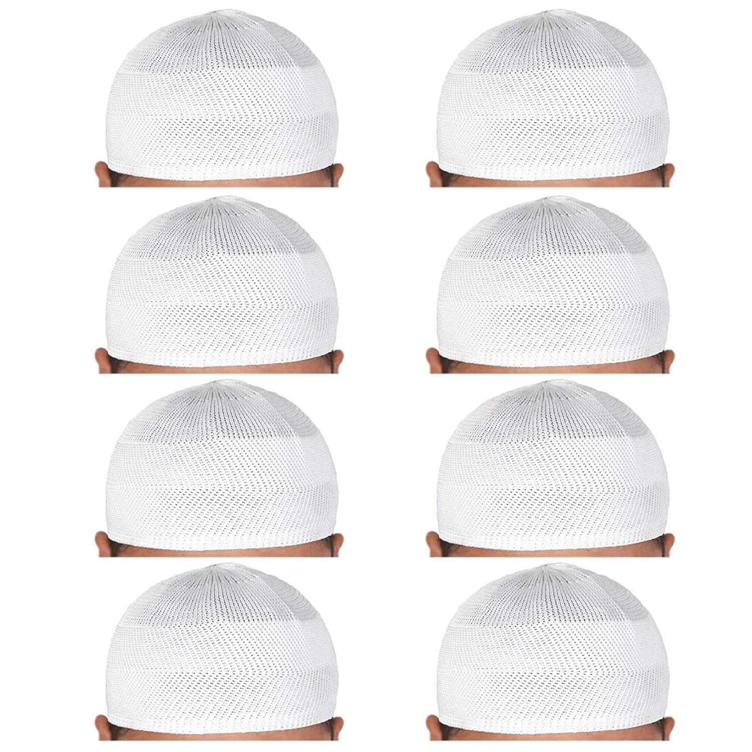 santarms Islamic Prayer Kufi Muslim Cap for Men or namaz topi for namaz - Pack of 8 White