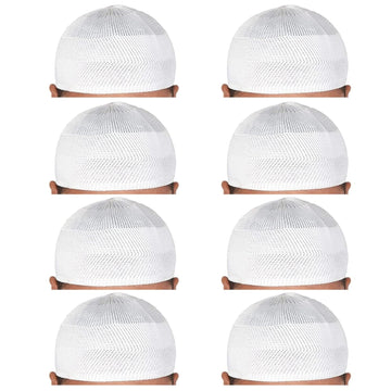 santarms Islamic Prayer Kufi Muslim Cap for Men or namaz topi for namaz - Pack of 8 White