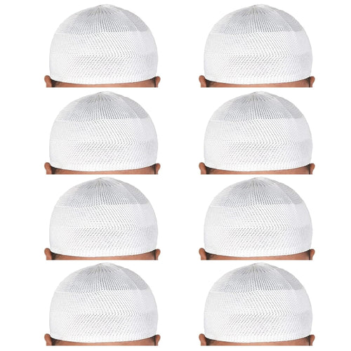 santarms Islamic Prayer Kufi Muslim Cap for Men or namaz topi for namaz - Pack of 8 White
