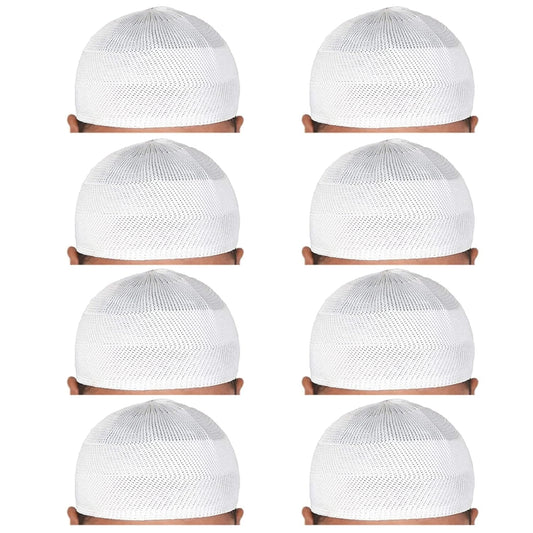santarms Islamic Prayer Kufi Muslim Cap for Men or namaz topi for namaz - Pack of 8 White