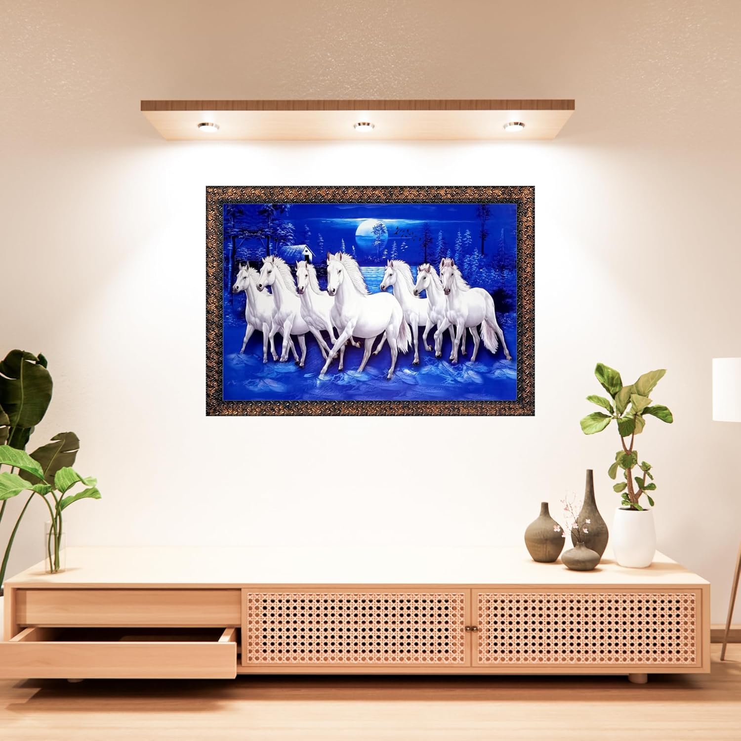 santarms Running Horses Painting Horse Art Vastu Wall Painting for Living Room, Bedroom, Office, Hotels, Drawing Room
