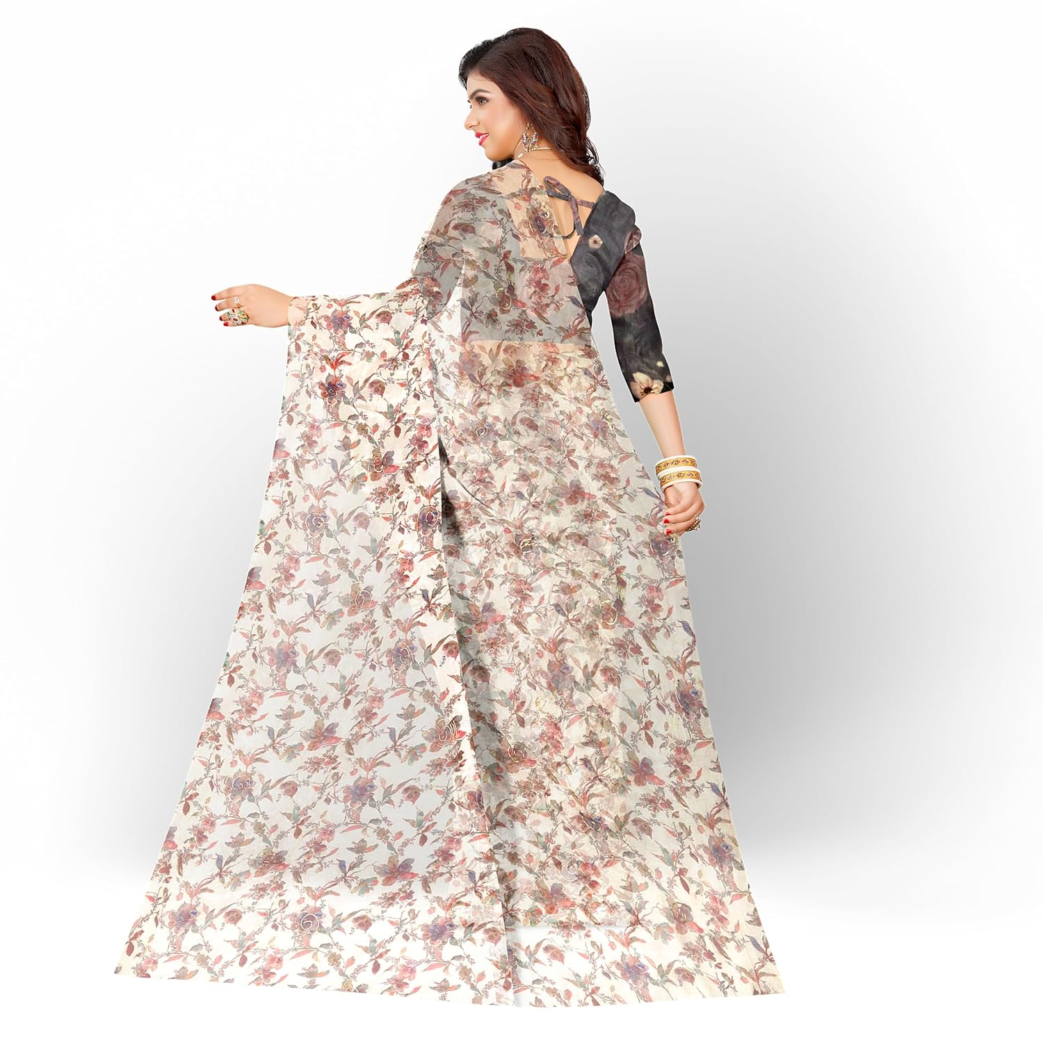 Hira Silk Organza Saree for Women with Unstitched Blouse Piece, Printed Shiny Sari for Woman