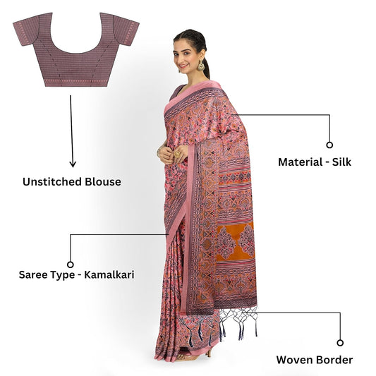 Hira Silk Kalamkari Saree for Women with Unstitched Blouse Piece - Pack of 2