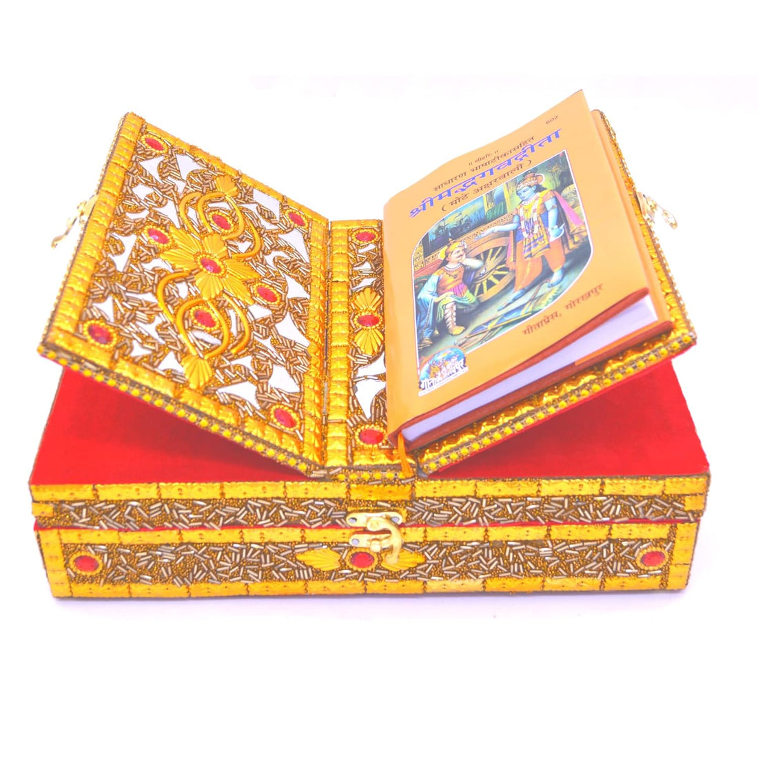 Santarms Handmade Wooden Geeta Box for Reading - Geeta Stand Fordable bhagwat Geeta Stand Box | Book Stand Pooja Bhagwat Ramayan Holder Gita Ramayanam Book with Stand Box bhagwat Geeta Box