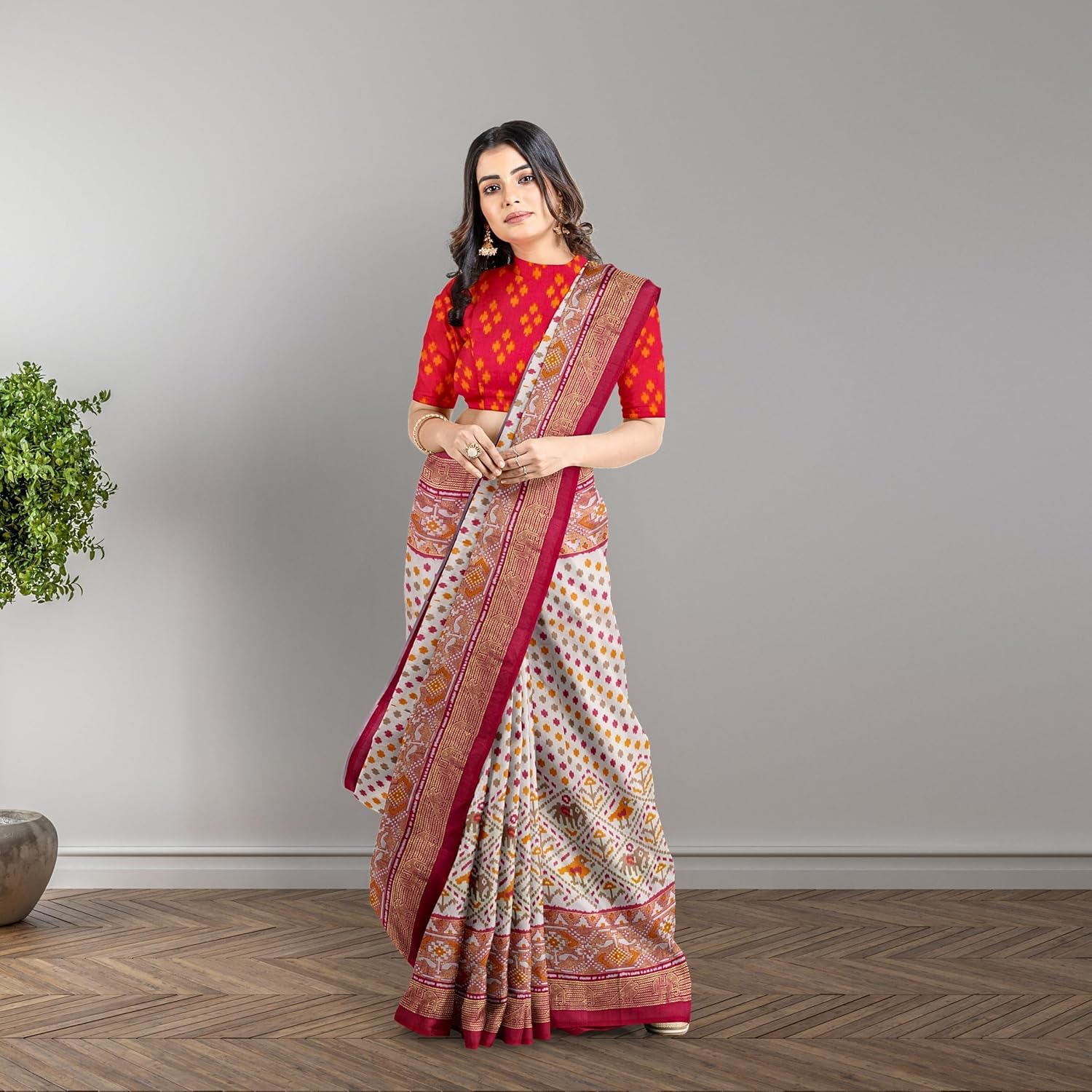 Hira Silk South Cotton Saree with Unstitched Blouse for Women - Pack of 2