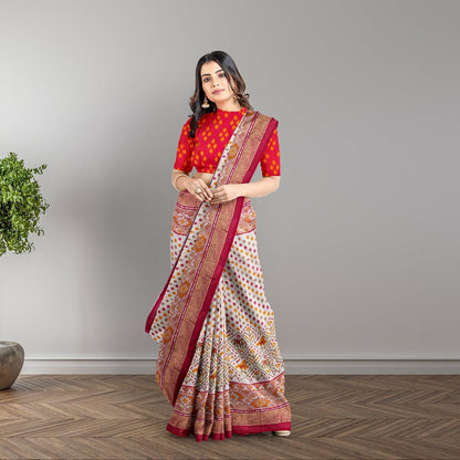 Hira Silk South Cotton Saree with Unstitched Blouse for Women - Pack of 2